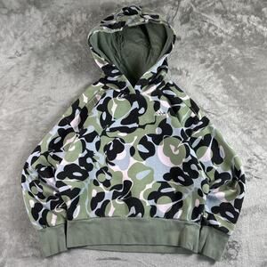 Adidas Girls Camo Cropped Hoodie Loose Fit Green Pink Black Youth Small